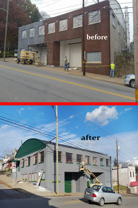 brick armory building repainted before after