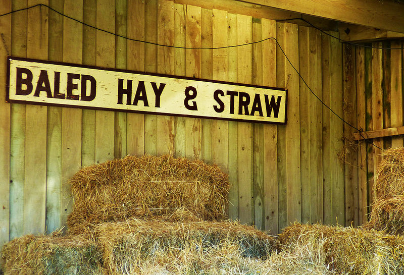 Barn loft with dried hay stacks