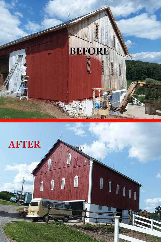 Old barn being repainted red